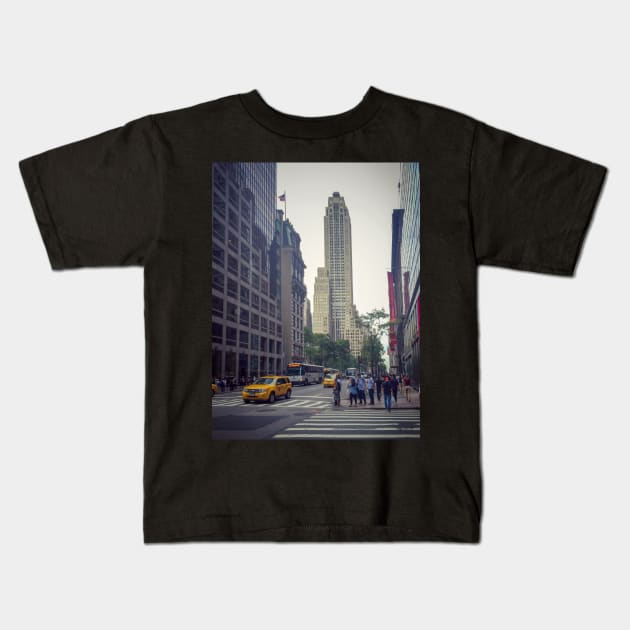 Skyscrapers Street People Garment District Manhattan NYC Kids T-Shirt by eleonoraingrid